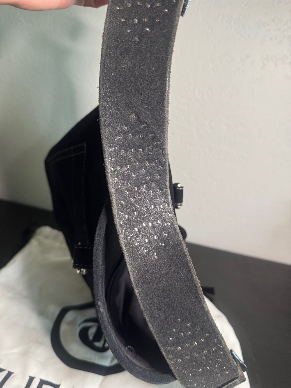 Tylie Malibu Black Studded Strap Suede Hobo Bag Y2K - Picture 16 of 16